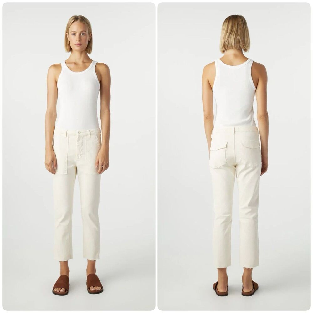 AMO Easy Army Trouser Relaxed Crop Straight Pant In Bone Size 24